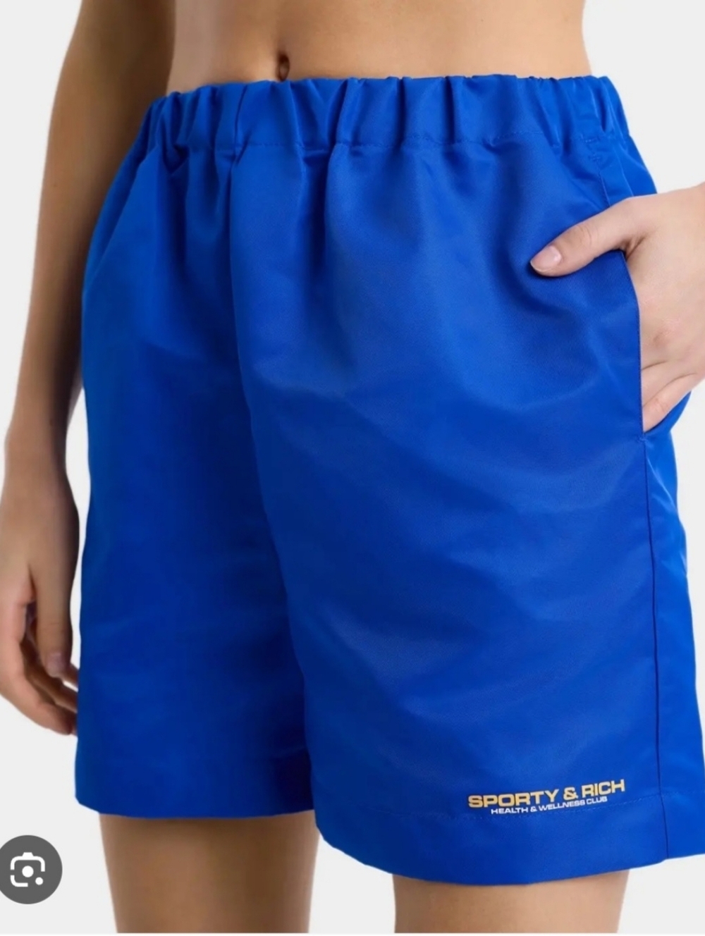 Sporty & Rich Paris Blue NWT Medium Elastic Waist Bold Health Nylon Short